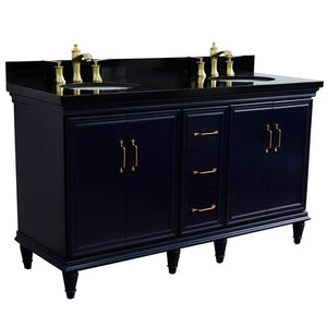 Bellaterra Home Vanity BellaTerra Home 61" Double sink vanity in Blue finish and Black galaxy granite and oval sink 400800-61D-BU-BGO