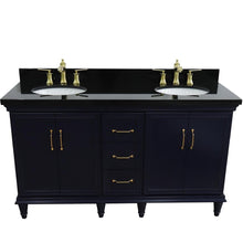 Load image into Gallery viewer, Bellaterra Home Vanity BellaTerra Home 61&quot; Double sink vanity in Blue finish and Black galaxy granite and oval sink 400800-61D-BU-BGO