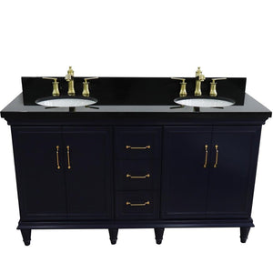 Bellaterra Home Vanity BellaTerra Home 61" Double sink vanity in Blue finish and Black galaxy granite and oval sink 400800-61D-BU-BGO