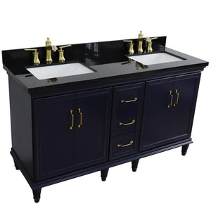 Bellaterra Home Vanity BellaTerra Home 61" Double sink vanity in Blue finish and Black galaxy granite and rectangle sink 400800-61D-BU-BGR