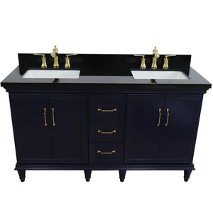 Bellaterra Home Vanity BellaTerra Home 61" Double sink vanity in Blue finish and Black galaxy granite and rectangle sink 400800-61D-BU-BGR