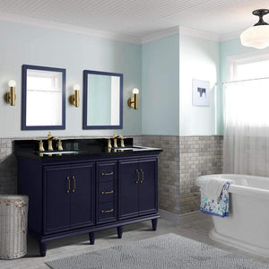 Bellaterra Home Vanity BellaTerra Home 61" Double sink vanity in Blue finish and Black galaxy granite and rectangle sink 400800-61D-BU-BGR