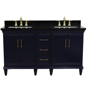 Bellaterra Home Vanity BellaTerra Home 61" Double sink vanity in Blue finish and Black galaxy granite and rectangle sink 400800-61D-BU-BGR