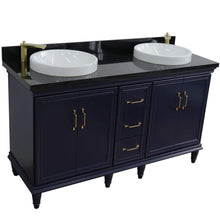 Load image into Gallery viewer, Bellaterra Home Vanity BellaTerra Home 61&quot; Double sink vanity in Blue finish and Black galaxy granite and round sink 400800-61D-BU-BGRD
