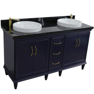 Bellaterra Home Vanity BellaTerra Home 61" Double sink vanity in Blue finish and Black galaxy granite and round sink 400800-61D-BU-BGRD