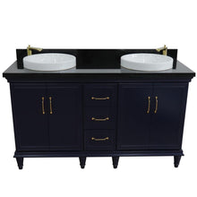 Load image into Gallery viewer, Bellaterra Home Vanity BellaTerra Home 61&quot; Double sink vanity in Blue finish and Black galaxy granite and round sink 400800-61D-BU-BGRD