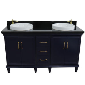 Bellaterra Home Vanity BellaTerra Home 61" Double sink vanity in Blue finish and Black galaxy granite and round sink 400800-61D-BU-BGRD