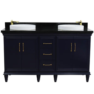 Bellaterra Home Vanity BellaTerra Home 61" Double sink vanity in Blue finish and Black galaxy granite and round sink 400800-61D-BU-BGRD
