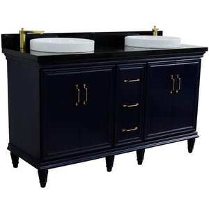 Bellaterra Home Vanity BellaTerra Home 61" Double sink vanity in Blue finish and Black galaxy granite and round sink 400800-61D-BU-BGRD