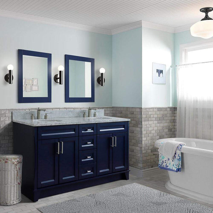 61 Inch Double Sink Bathroom Vanity in Blue Finish