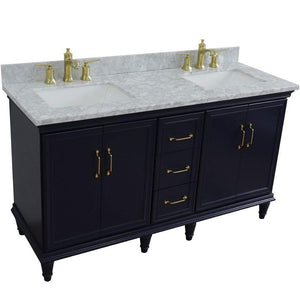 Bellaterra Home Vanity BellaTerra Home 61" Double sink vanity in Blue finish and White carrara marble and rectangle sink 400800-61D-BU-WMR