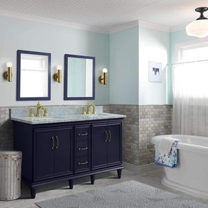 Bellaterra Home Vanity BellaTerra Home 61" Double sink vanity in Blue finish and White carrara marble and rectangle sink 400800-61D-BU-WMR