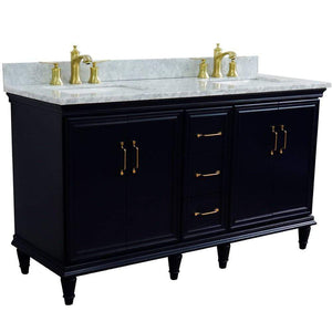 Bellaterra Home Vanity BellaTerra Home 61" Double sink vanity in Blue finish and White carrara marble and rectangle sink 400800-61D-BU-WMR