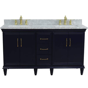 Bellaterra Home Vanity BellaTerra Home 61" Double sink vanity in Blue finish and White carrara marble and rectangle sink 400800-61D-BU-WMR
