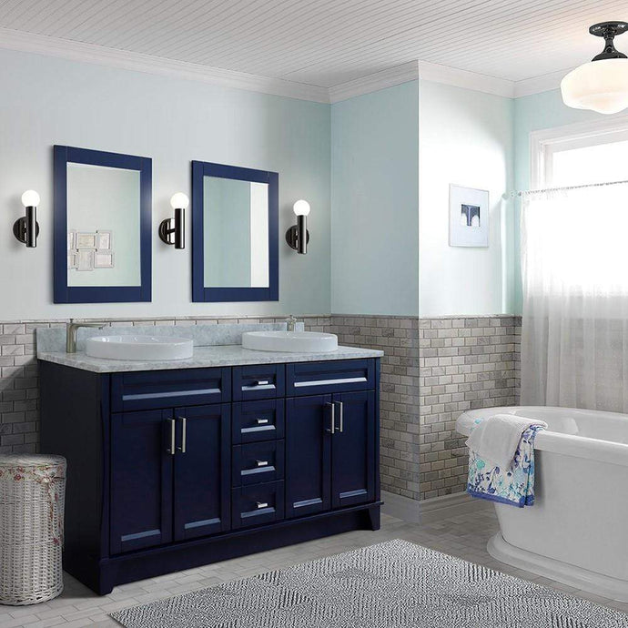 Buy 61 Inch Double Sink Vanity Top in Blue Finish