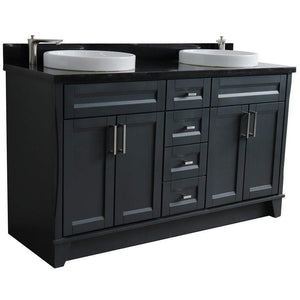 Bellaterra Home Vanity BellaTerra Home 61" Double sink vanity in Dark Gray finish and Black galaxy granite and round sink 400700-61D-DG-BGRD