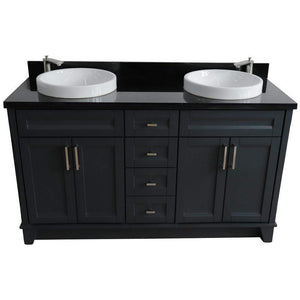 Bellaterra Home Vanity BellaTerra Home 61" Double sink vanity in Dark Gray finish and Black galaxy granite and round sink 400700-61D-DG-BGRD