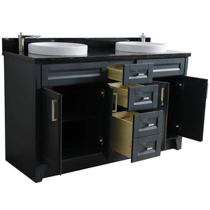 Bellaterra Home Vanity BellaTerra Home 61" Double sink vanity in Dark Gray finish and Black galaxy granite and round sink 400700-61D-DG-BGRD
