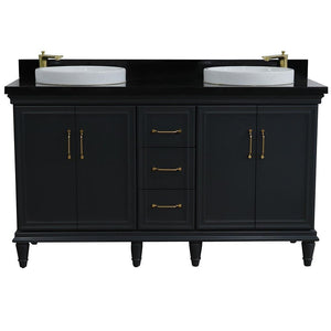 Bellaterra Home Vanity BellaTerra Home 61" Double sink vanity in Dark Gray finish and Black galaxy granite and round sink 400800-61D-DG-BGRD