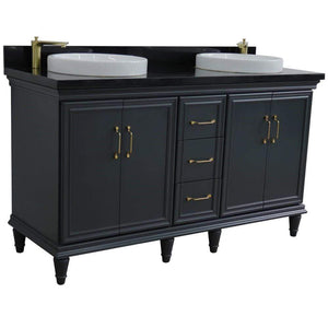 Bellaterra Home Vanity BellaTerra Home 61" Double sink vanity in Dark Gray finish and Black galaxy granite and round sink 400800-61D-DG-BGRD