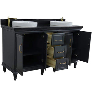 Bellaterra Home Vanity BellaTerra Home 61" Double sink vanity in Dark Gray finish and Black galaxy granite and round sink 400800-61D-DG-BGRD