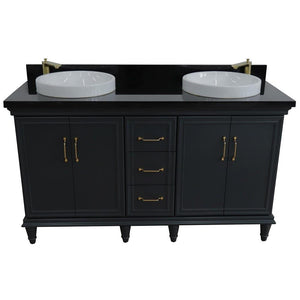 Bellaterra Home Vanity BellaTerra Home 61" Double sink vanity in Dark Gray finish and Black galaxy granite and round sink 400800-61D-DG-BGRD