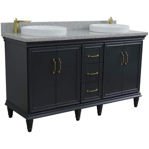 Bellaterra Home Vanity BellaTerra Home 61" Double sink vanity in Dark Gray finish and Gray granite and round sink 400800-61D-DG-GYRD