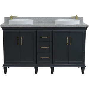 Bellaterra Home Vanity BellaTerra Home 61" Double sink vanity in Dark Gray finish and Gray granite and round sink 400800-61D-DG-GYRD