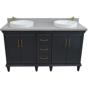 Bellaterra Home Vanity BellaTerra Home 61" Double sink vanity in Dark Gray finish and Gray granite and round sink 400800-61D-DG-GYRD