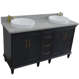 Bellaterra Home Vanity BellaTerra Home 61" Double sink vanity in Dark Gray finish and Gray granite and round sink 400800-61D-DG-GYRD
