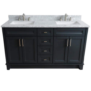 Bellaterra Home Vanity BellaTerra Home 61" Double sink vanity in Dark Gray finish and White carrara marble and rectangle sink 400700-61D-DG-WMR
