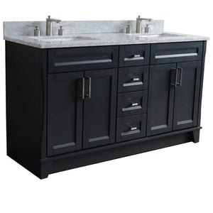 Bellaterra Home Vanity BellaTerra Home 61" Double sink vanity in Dark Gray finish and White carrara marble and rectangle sink 400700-61D-DG-WMR