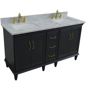 Bellaterra Home Vanity BellaTerra Home 61" Double sink vanity in Dark Gray finish and White Carrara marble and rectangle sink 400800-61D-DG-WMR