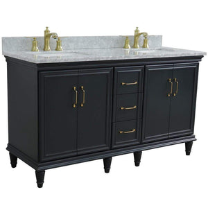 Bellaterra Home Vanity BellaTerra Home 61" Double sink vanity in Dark Gray finish and White Carrara marble and rectangle sink 400800-61D-DG-WMR