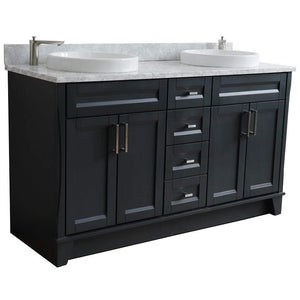 Bellaterra Home Vanity BellaTerra Home 61" Double sink vanity in Dark Gray finish and White carrara marble and round sink 400700-61D-DG-WMRD