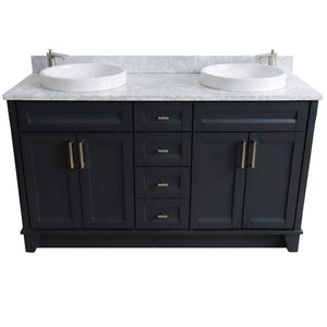 Bellaterra Home Vanity BellaTerra Home 61" Double sink vanity in Dark Gray finish and White carrara marble and round sink 400700-61D-DG-WMRD