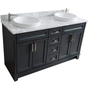 Bellaterra Home Vanity BellaTerra Home 61" Double sink vanity in Dark Gray finish and White carrara marble and round sink 400700-61D-DG-WMRD