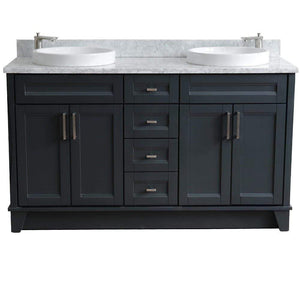 Bellaterra Home Vanity BellaTerra Home 61" Double sink vanity in Dark Gray finish and White carrara marble and round sink 400700-61D-DG-WMRD
