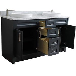Bellaterra Home Vanity BellaTerra Home 61" Double sink vanity in Dark Gray finish and White carrara marble and round sink 400700-61D-DG-WMRD