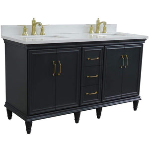 Bellaterra Home Vanity BellaTerra Home  61" Double sink vanity in Dark Gray finish and White quartz and rectangle sink 400800-61D-DG-WER