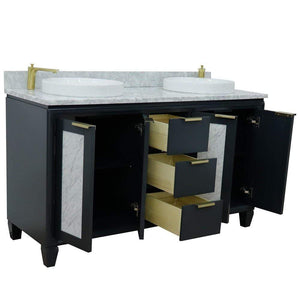 Bellaterra Home Vanity BellaTerra Home 61" Double sink vanity in Dark Gray finish with White carrara marble and round sink 400990-61D-DG-WMRD