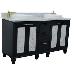 Bellaterra Home Vanity BellaTerra Home 61" Double sink vanity in Dark Gray finish with White carrara marble and round sink 400990-61D-DG-WMRD