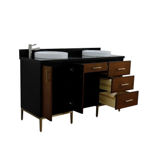 Bellaterra Home Vanity BellaTerra Home 61" Double sink vanity in Walnut and Black finish and Black galaxy granite and round sink 400900-61D-WB-BGRD