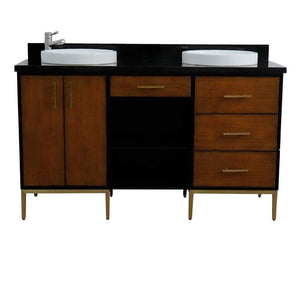 Bellaterra Home Vanity BellaTerra Home 61" Double sink vanity in Walnut and Black finish and Black galaxy granite and round sink 400900-61D-WB-BGRD