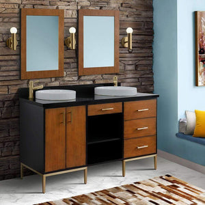 Bellaterra Home Vanity BellaTerra Home 61" Double sink vanity in Walnut and Black finish and Black galaxy granite and round sink 400900-61D-WB-BGRD