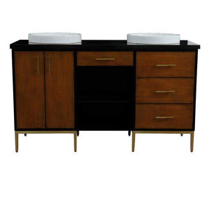 Bellaterra Home Vanity BellaTerra Home 61" Double sink vanity in Walnut and Black finish and Black galaxy granite and round sink 400900-61D-WB-BGRD