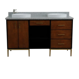 Bellaterra Home Vanity BellaTerra Home 61" Double sink vanity in Walnut and Black finish and Gray granite and round sink 400900-61D-WB-GYRD