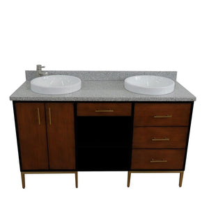 Bellaterra Home Vanity BellaTerra Home 61" Double sink vanity in Walnut and Black finish and Gray granite and round sink 400900-61D-WB-GYRD