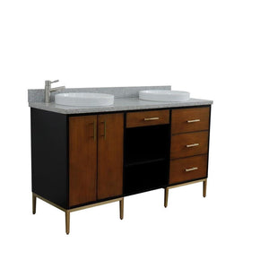 Bellaterra Home Vanity BellaTerra Home 61" Double sink vanity in Walnut and Black finish and Gray granite and round sink 400900-61D-WB-GYRD