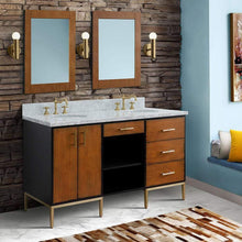 Load image into Gallery viewer, Bellaterra Home Vanity BellaTerra Home 61&quot; Double sink vanity in Walnut and Black finish and White carrara marble and oval sink 400900-61D-WB-WMO